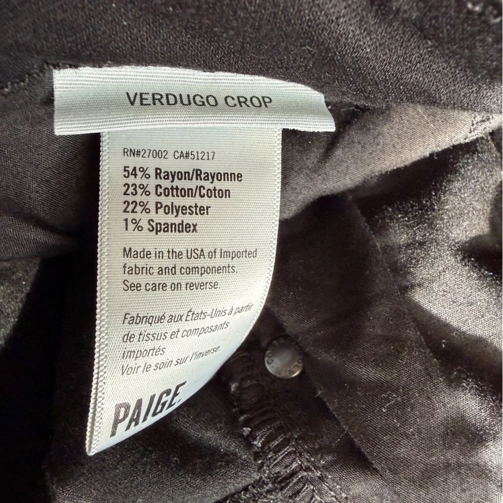 Paige Verdugo Crop black jeans size‎ 29 stretch denim casual classic skinny